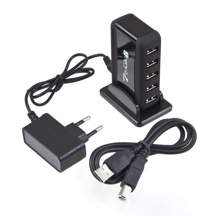 New USB 7 Port HUB Powered + AC Adapter Adaptor Cable Kable High-Speed EU Plug
