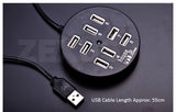 Circular 8 Ports USB Hub, 55cm Cable Length High Speed USB 2.0 Splitter Adapter Computer Accessories for PC Laptop Notebook