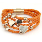 Hot Sell Leather Wrap 18k Rose Gold Plated Bracelet for Women Four Leaf Clover Crystal Charm Jewelry