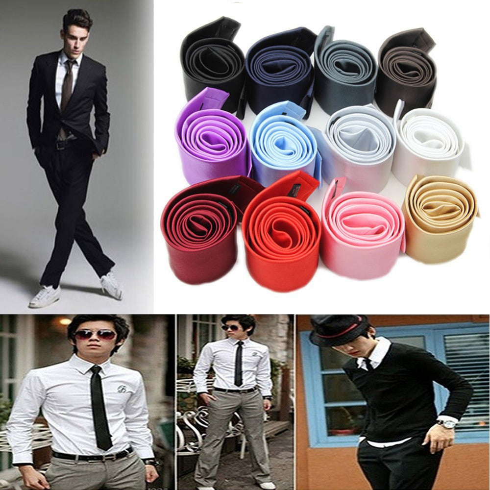 New Skinny Tie for men 5cm Solid Color Plain Necktie