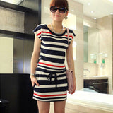 New Bestsellers Fashion Women Striped Slim Elastic Casual Dress Crew Neck Comfy Short Sleeve Dress With Pockets