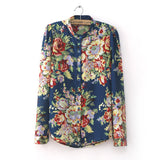 Hot Sale Fashion Vintage Floral Print Pattern Chiffon Blouse Women Long Sleeve Shirt Tops