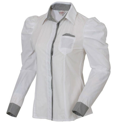 Hot Sell White Women Shirt Sexy Ol Women Fashion Turn-Down Collar Shrug Bubble Long Sleeve Slim Cotton Shirt Blouse Top