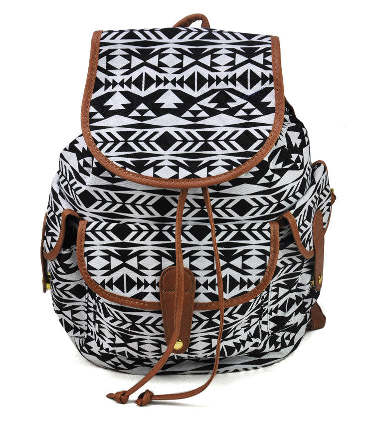 New Fashion Women Backpack Geometric Printing Canvas Bag Students Shoulder Bags
