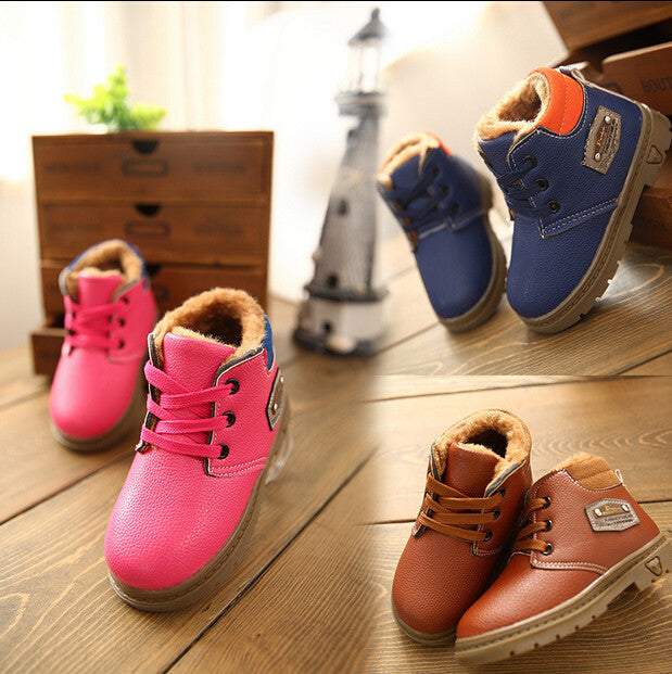 New Winter Kids Warm Thickening PU Leather Boots Boys Boys Girls Sneakers Children Shoes