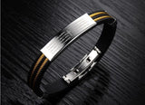 Fashion jewelry Punk Gold Stainless Steel Cross Black Genuine Silicone Men Bracelet male Bangles
