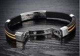 Fashion jewelry Punk Gold Stainless Steel Cross Black Genuine Silicone Men Bracelet male Bangles