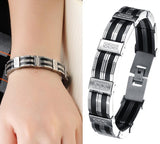 NEW Fashion jewelry Punk black Silicone mix Stainless Steel Personality Men Bracelet male Bangles