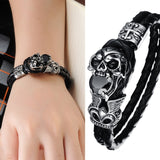 NEW Fashion jewelry Skull Stainless Steel Black Japan Kito Genuine leather Personality Men Bracelet male Bangles