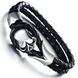 NEW Fashion jewelry Punk Skull Stainless Steel Black Genuine leather Personality Men Bracelet male Bangles