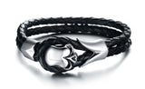 NEW Fashion jewelry Punk Skull Stainless Steel Black Genuine leather Personality Men Bracelet male Bangles