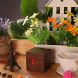 USB DC6V Activated Desktop Table Clocks Despertador LED Digital Square Alarm Wood Wooden Clock Temperature Display Voice Sound