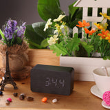 USB DC6V Relogio De Mesa Wood LED Digital Alarm Wooden Clock with Temperature Display Voice Sound Activated Wood Despertador