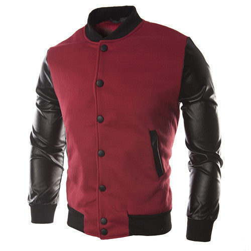 New Men Sweater PU Leather Collar Sweater Personalized Baseball Stitching Clothes Man Jacket Plus Size M-4XL