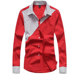 Hot Sale Men's Fashion Splicing Turn-down Collar Shirt Male Casual Full-sleeved Shirt