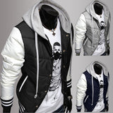 New Fashion Men's Leisure Hooded Spell Color Baseball Style Coat Winter Active Casual Parka Cotton Jacket
