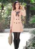 spring fashion medium-long waist breasted solid color Womens Lady Double Breasted Long Jacket Scarf Coat Outwear