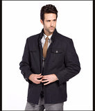 Casual long section of the stand-up collar men's windbreaker jacket thickened woolen coat