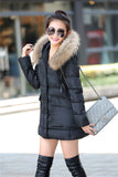 Winter jacket women The new winter women's fur collar pocket long section down jacket coat solid color coat
