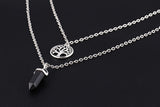 New Fashion Alloy Silver-plated Double Chain necklace jewelry Round Tree Punk black gem necklace pendants statement