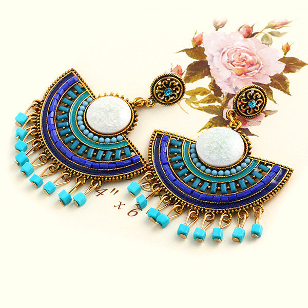 New Design Fashion Charm Vintage Bohemian beads earrings jewelry Alloy hollow flower Pendant drop earrings for women