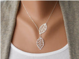 Simple European New Fashion Vintage Punk Gold Hollow Two Leaf Leaves Pendant Necklace Clavicle Chain Charm Jewelry Women