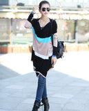 Women Korean Rainbow Colorful Stripes Irregular Knitted Cardigans Casual Autumn Batwing Shawl Outerwear Sweater