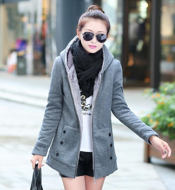 Fashion Korean Style Autumn Winter Women Coat Warm Thick Fleece Jacket Outerwear Hoodies Sweatshirts