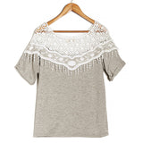 New Blusas Femininas Casual Summer Tops Women Hollow Crochet Shawl Collar Lace Top Blouse Shirt Clothing