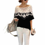 New Blusas Femininas Casual Summer Tops Women Hollow Crochet Shawl Collar Lace Top Blouse Shirt Clothing