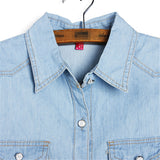 Women Cotton Boyfriend Lapel Long Sleeve Button Down Denim Jean Shirt Blouse Top