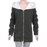 Women Ladies Winter Warm Zip Up Thick Fleece Black/Grey Outerwear Hooded Sweatshirt Hoodies Coat Jacket