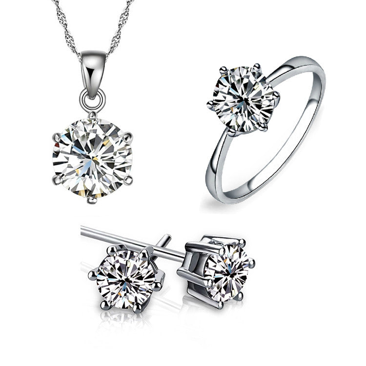 Jewelry Set For Women White Silver Noble Jewelry Necklace Earring Ring Set With Austrian Element Crystals Fashion Trendy