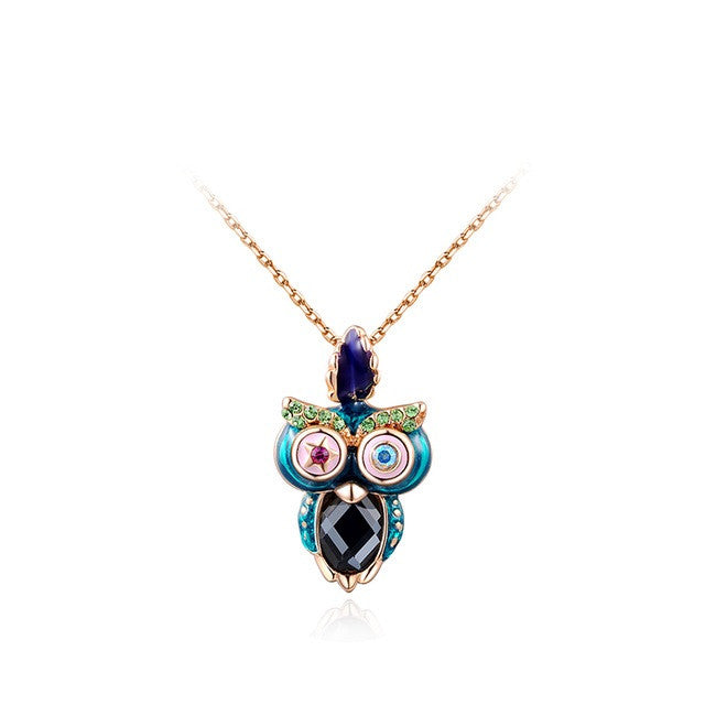 Fashion multicolor Owl Necklace with Austrian Crystal Gold Plated Women Jewelry