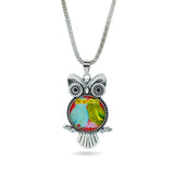 Fashion Owl pendant necklace newest glass cabochon necklace in jewelry vintage sterling silver statement chain necklace