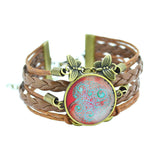 Newest Bracelet Bangles life tree Galaxy Cabochon vintage bronze butterfly Leather Bracelet For Women Men