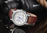 MEGIR Luxury Men Watches Design CHRONOGRAPH 24 Hours Business Watch 2 Movement Genuine Leather Men Watches
