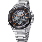 WEIDE Men Sports Watch Digital Quartz Full Steel Military Watches 30m Water Resistant Dive Multifunction LCD Display Wrist watch