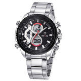 WEIDE Mens Watches Top Brand Luxury Fashion Quartz Analog Digital LCD Display Stainless Steel Multifunction Dive Casual Watch