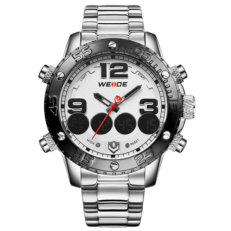 WEIDE New Men Watch Luxury Brand Watch Analog Digital Dispaly Steel Band Multifunction Sport Watch