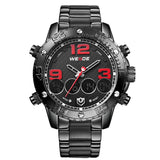 BRAND: WEIDE  ITEM: WH3405 STYLE: SPORT,CASUAL,BUSINESS,FASHION DISPLAY: Analog & Digital  Movement: Original Japan 2035 Quartz + LCD Digit   Features: - WEIDE(WH3405) sports watch with 6 versions; - Original Japan 2035 Quartz Movement and LCD digital movement; - Hour,minute,second,date,month,week,alarm,stop watch,12/24 hours and back light functions - High abrasion resistant glass; - Watch crown with environmental IPS bronze electroplating; - Environmental IP Black vacuum electroplating Case; - High qualit