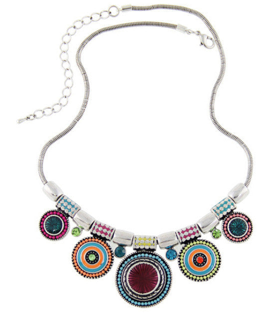 New Choker Necklace Bohemia Ethnic Collares Vintage Silver Plated Colorful Bead Pendant Statement Necklace For Women Jewelry