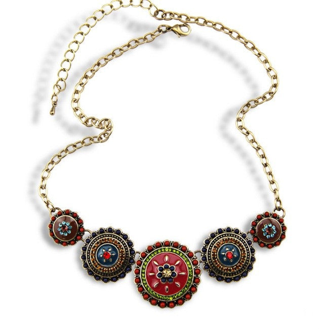 Collares Fashion 2015 Hot Sale Women Bohemia Style Enamel Beads Flowers Choker Chains Statement Necklace Ethnic Vintage Jewelry