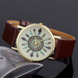 Original Women Genuine Leather Vintage Women Watches,Bracelet Wristwatches, Feather Dial watches