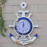 Mediterranean-Style Wooden Helmsman Wall Clock Creative Blue And White Home Decor Watch Wall Small Style 