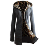 Fashion Women Lady Winter Warm Hoodies Sweatshirt Leopard Printed Slim Fit Coat Jacket Long Outerwear