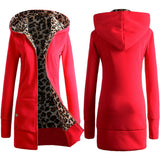 Autumn Winter Fashion Womens Leopard Printed Zipper Up Hooded Coat Jacket Long Sleeve Outwear Sweatshirts
