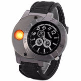 Military USB Lighter Watch Men's Casual Quartz Wristwatches with Windproof Flameless Cigarette Cigar Lighter