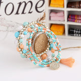 Woman Jewelry Fashion Bohemia Style Multilayer Metal Bracelet Colorful Beads Coin Tassel Bracelets