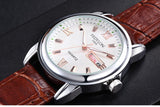 New Luxury Mens Watches Super Soft Leather Clock Men Date Day Calendar Waterproof Quartz Wrist Watches For Men